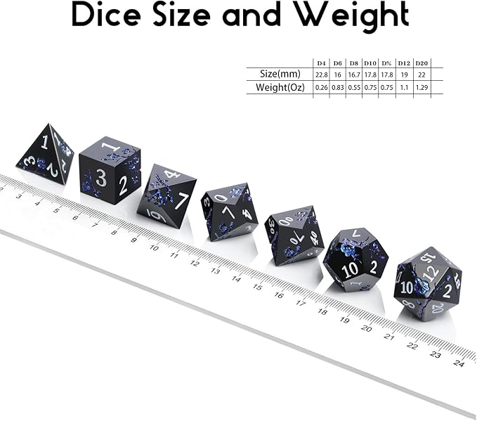 Glitter Blue D&D Metal Dice, DNDND 7 PCS Flower Metallic DND Dice Set - Image 7