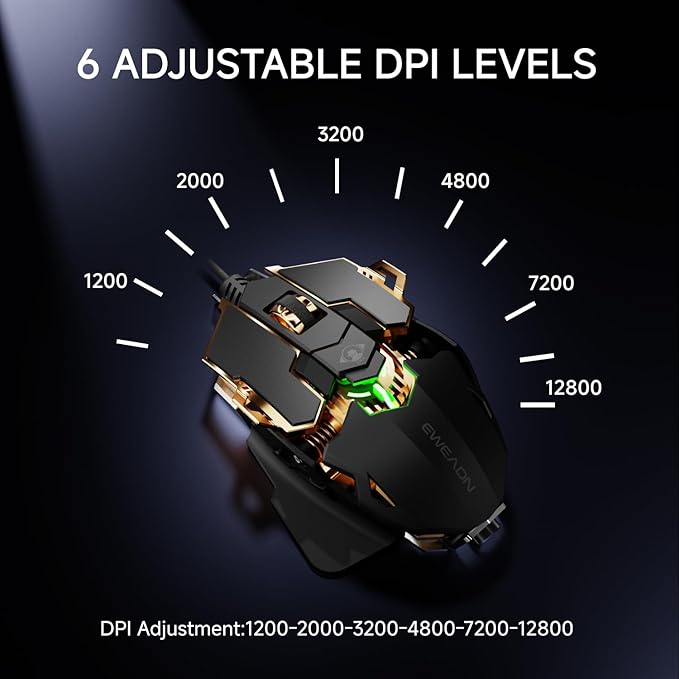 EWEADN G5 Wired Gaming Mouse, Ergonomic RGB Computer Mouse, 12800 Adjustable DPI - Image 4