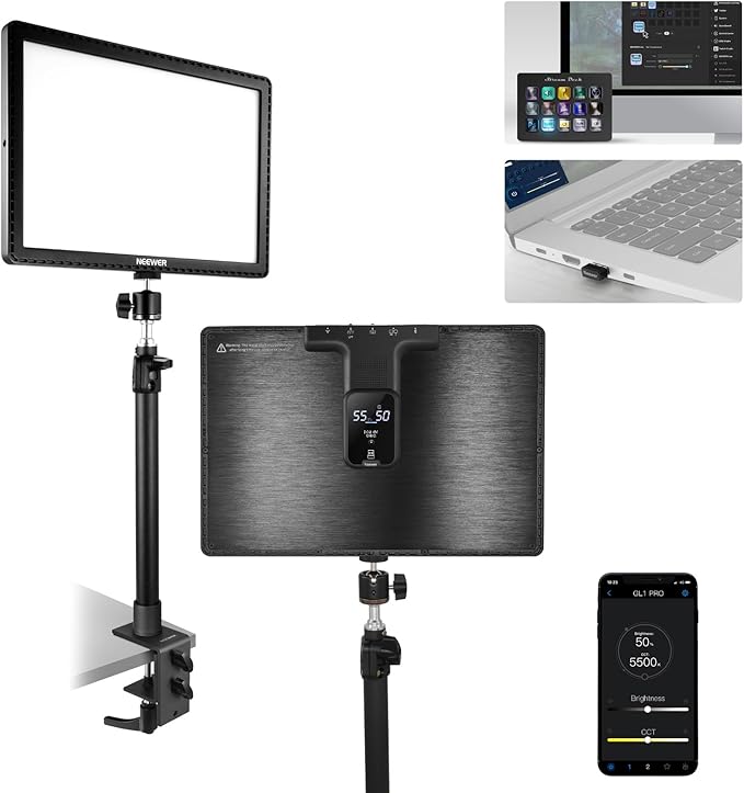 NEEWER 15.5" LED Streaming Key Light, Clamp on Desk Panel Video Lighting by Neewer