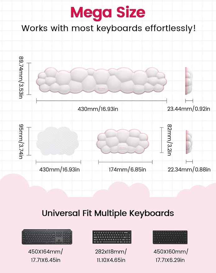 Vaydeer Cloud Keyboard Wrist Rest Set – Ergonomic Memory Foam Wrist Pad - Image 7