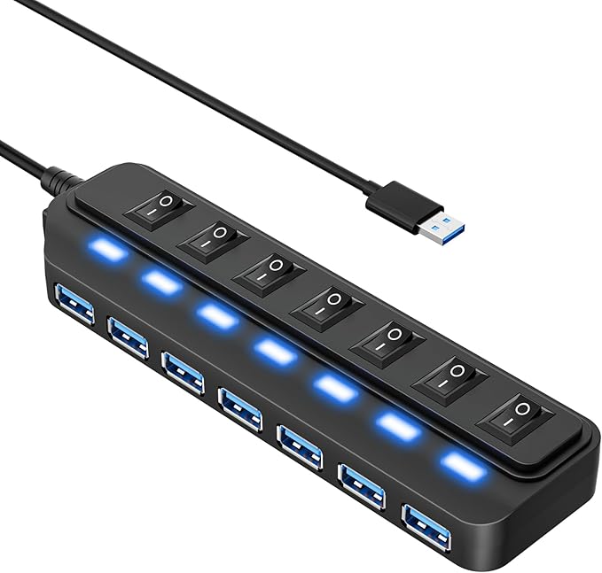 USB Hub 7 Port, USB 3.0 Hub Splitter by WIRWTRU