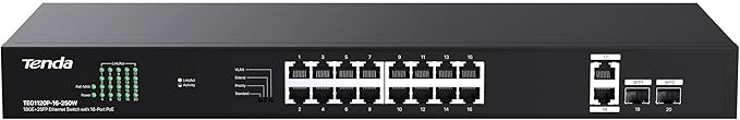 Tenda TEG1120P-16-250W, 16 Port Gigabit PoE Switch Compatible by Tenda