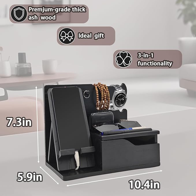 3-in-1 Wood Phone Docking Station Organizer - Image 2