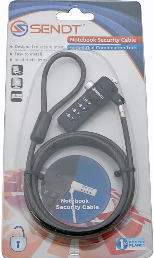 Sendt Black Notebook/Laptop Combination Lock Security Cable - Image 3