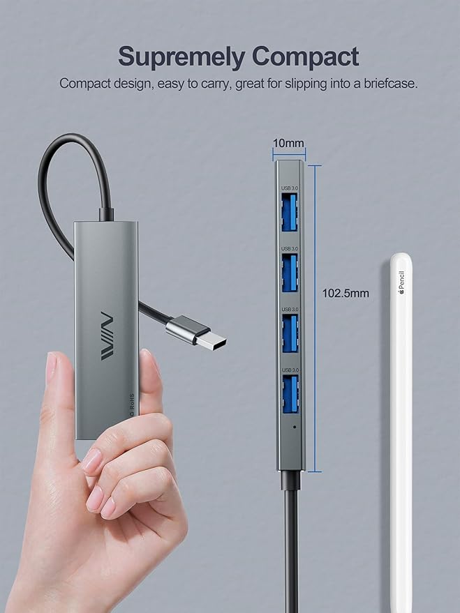 USB 3.0 Hub, 4 Port USB Splitter Extender Portable Adapter Multiport Data Hub - Image 4