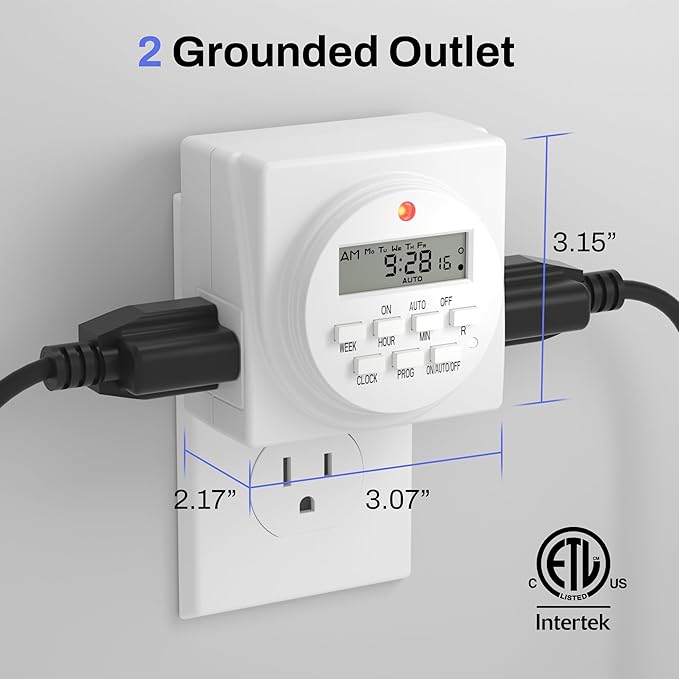 BN-LINK 7 Day Heavy Duty Digital Programmable Timer, Dual Outlet, - Image 2
