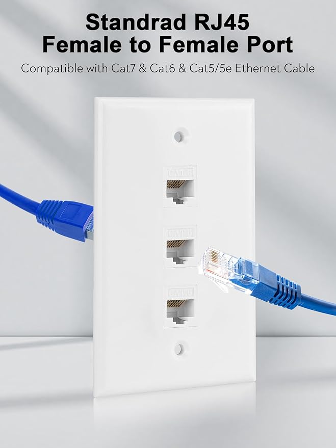 Ethernet Wall Plate, 3 Port Cat6 RJ45 Keystone Inline Coupler Wall Plate - Image 5