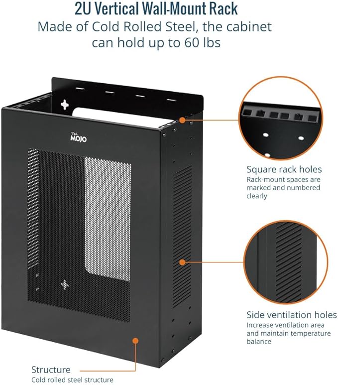 Tecmojo 2U Vertical/Horizontal Wall Mountable Server Rack, - Image 3