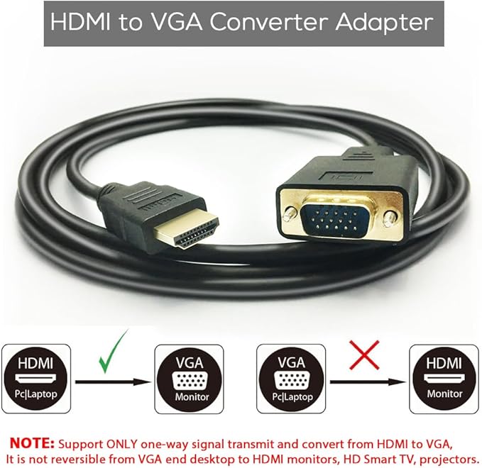 HDMI to VGA Cable, 1080P HDMI Male to VGA Male M/M Video Converter Cord VGA - Image 3