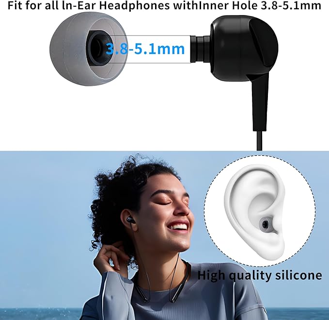 Earbud Tips Soft Anti Slip Washable Reusable Silicone Fit Most In-Ear Earbuds - Image 4