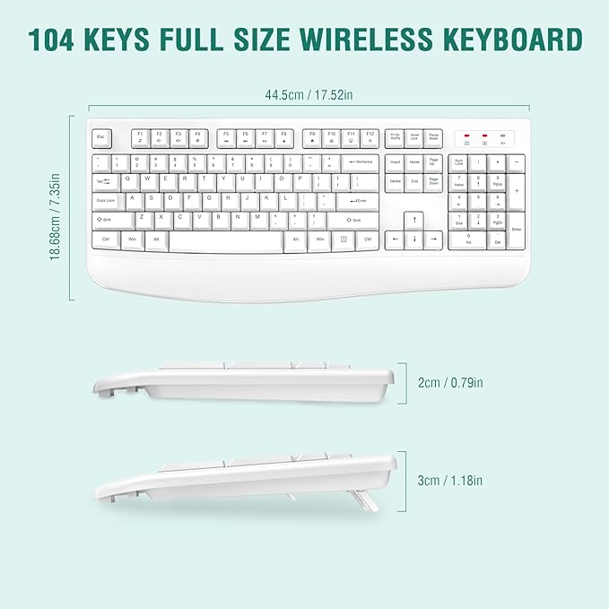 EDJO Wireless Keyboard, 2.4G Ergonomic Full Size Wireless Computer Keyboard - Image 6