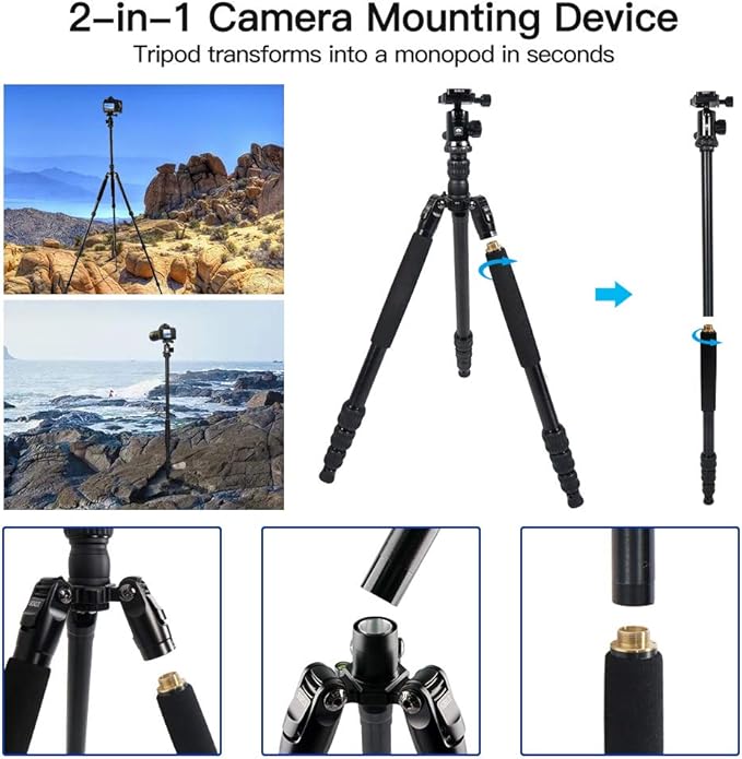 SIRUI Traveler 7A 65.55'' Aluminum Camera Tripod, E-10 Panorama Ball Head and - Image 3
