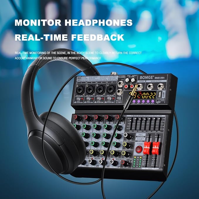 BOMGE 06A Professional 6 Channel DJ Audio Mixer, DJ Controller Sound Mixer - Image 8