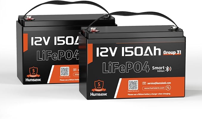12V 150Ah LiFePO4 Lithium Battery BCI Group31 Bluetooth 2Pack, Built-in 110A BMS by HumsiENK