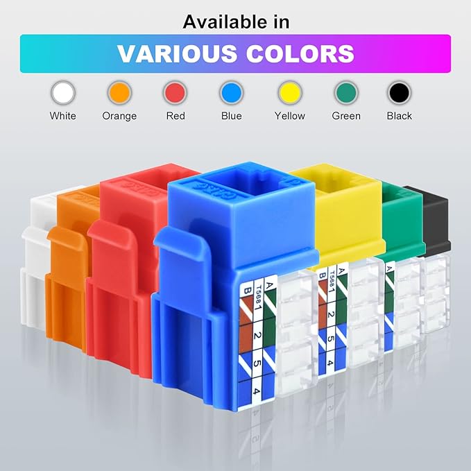 VCE UL Listed Cat6 RJ45 Keystone Jack Insert 25-Pack, 90 Degree Punch Down - Image 6
