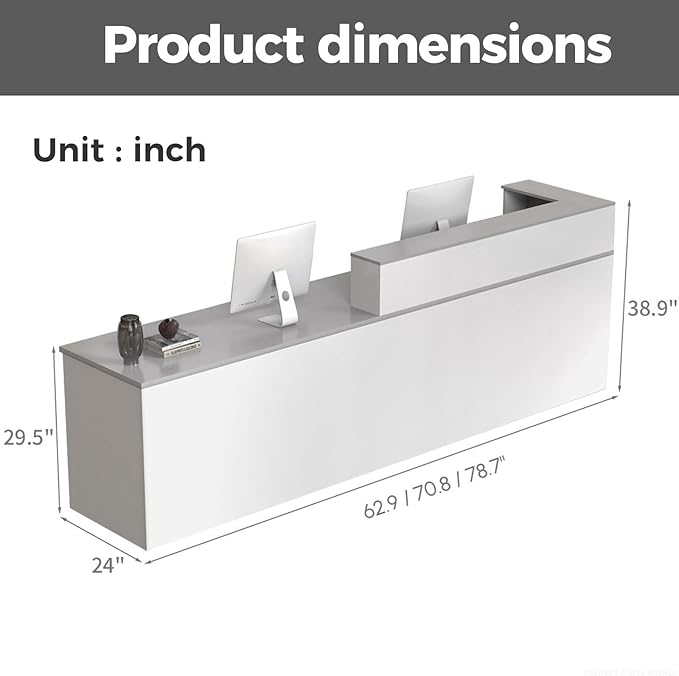 Reception Desk with Counter, Modern Front Desk Reception Counter with Keyboard - Image 7