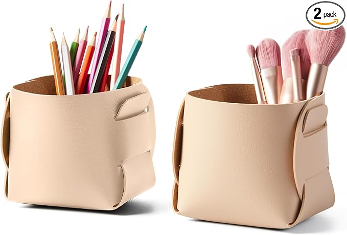 HOMIEAZICOZI 2-Pack Cork Leather Desk Accessories Storage by HOMIEAZICOZI