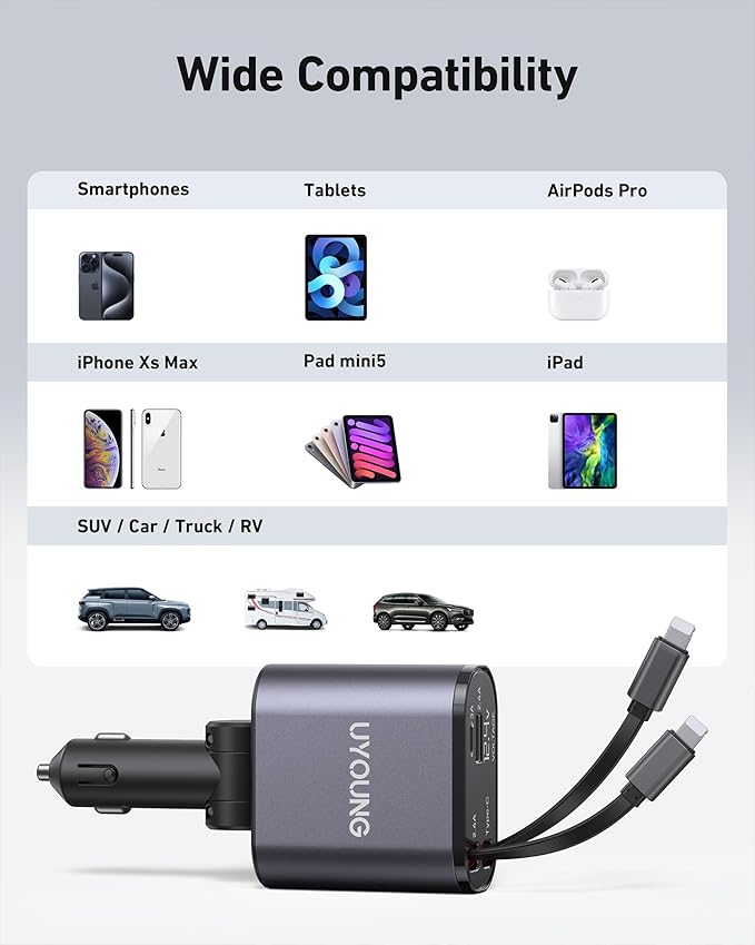 iPhone Car Charger 4 in 1 Fast USB Car Phone Charger 20W Double Lightning - Image 7