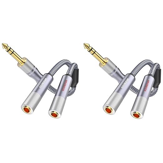 Microphone Splitter 2 Feet/60CM TRS 1/4 inch Splitter 1 Male to 2 Female by SOUNDFAM