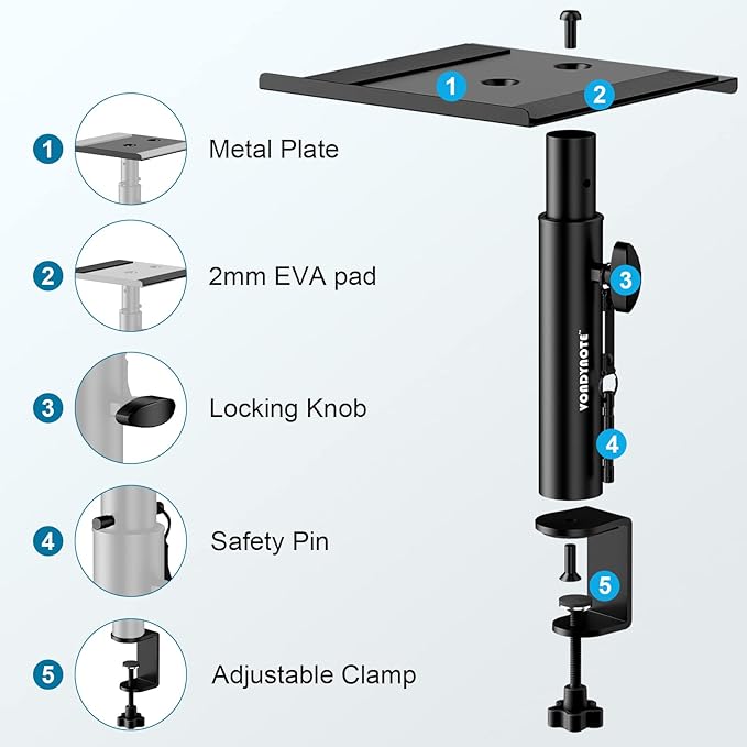 Set of 2 Studio Monitor Stands Desktop Clamp Speaker Stands Against The Wall - Image 8