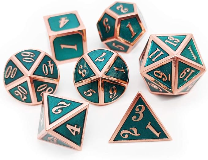 Haxtec DND Metal Dice Set Copper Teal Polyheral Dice Compatible - Image 3