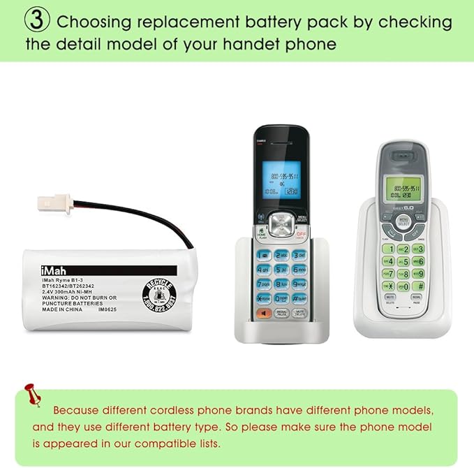 iMah Ryme B1-3 BT162342 BT262342 2.4V 300mAh Ni-MH Cordless Telephone Batteries - Image 5