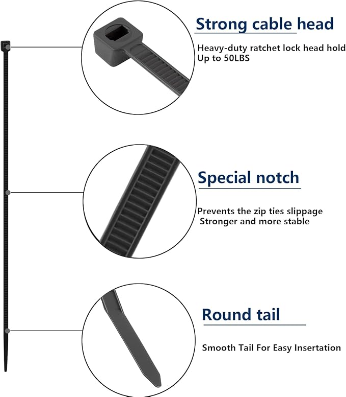 2000 PCS Zip Ties Assorted Sizes 4+6+8+10+12 Inch Self-locking Nylon Cable ties - Image 6