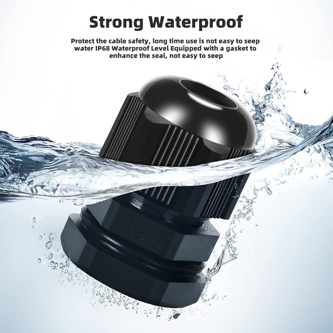 Cable Gland 20 Pack Plastic Waterproof Adjustable Connector 5-10mm PG11 Strain - Image 2