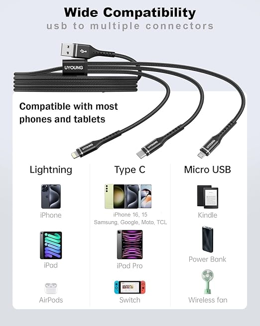 Short Multi Charging Cable 1FT 2Pack 3 in 1 Charger Cord Braided Universal - Image 6