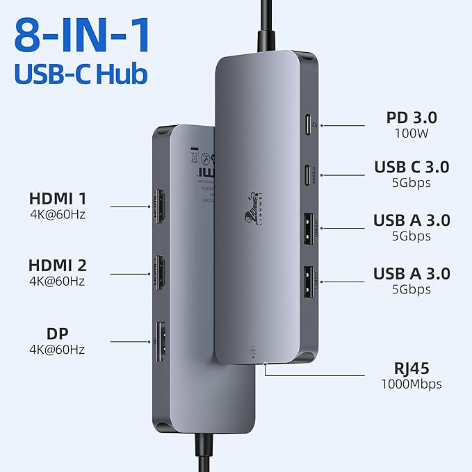 USB C Docking Station Dual Monitor, LIONWEI Laptop Docking Station 3 Monitors - Image 2