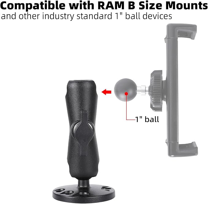 1" Ball Double Socket Arm with AMPS Hole Round Plate Base, Aluminum Alloy - Image 3
