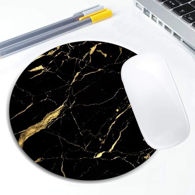 Black and Gold Marble Mouse Pad Round Non-Slip Rubber Mousepad Laptop Office - Image 5