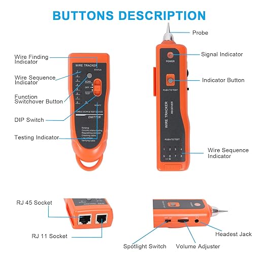 Goeco Ethernet Network Toner RJ11 RJ45 Network Cable Tester LAN Tracker Wire - Image 5