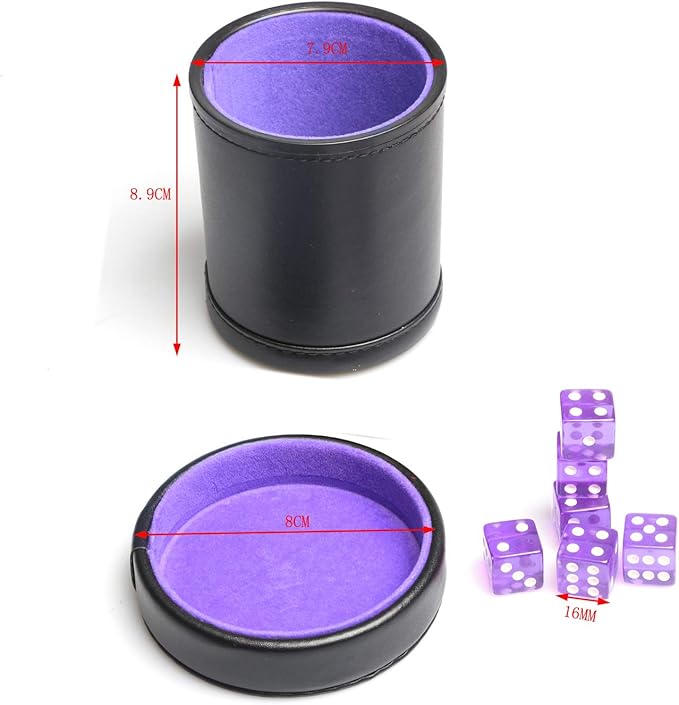 PU Leather Dice Cup Purple Velvet Lined Quiet Shaker - Image 4