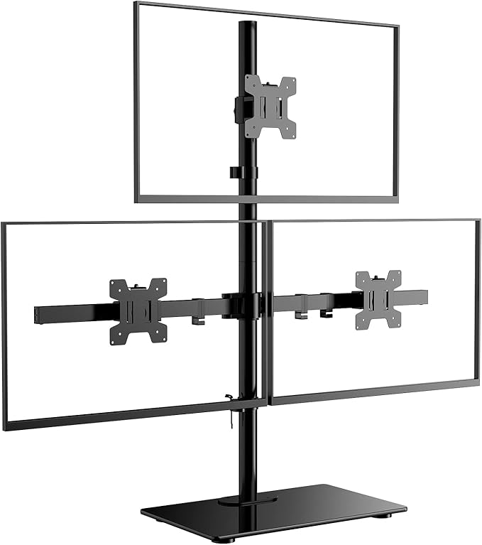 WALI Freestanding Triple Monitor Mount, Fully Adjustable Three Monitor Desk by WALI