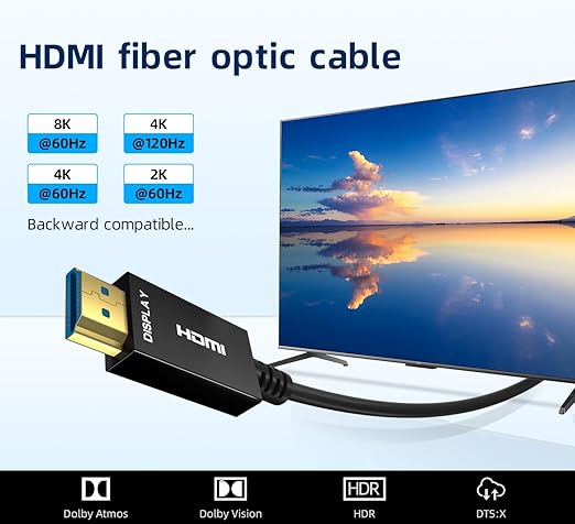 8K HDMI Fiber Optic Cable 30ft, 4K120 8K@60Hz HDMI 2.1 Cable, 48Gbps Ultra High - Image 2