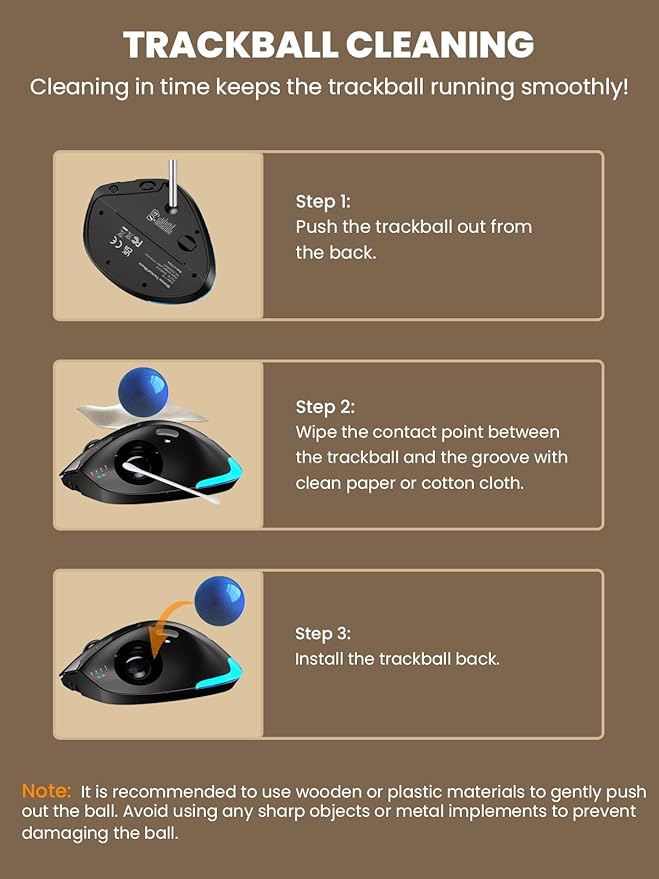 Wireless Trackball Mouse, Ergonomic Bluetooth Rechargeable Computer Mouse - Image 7