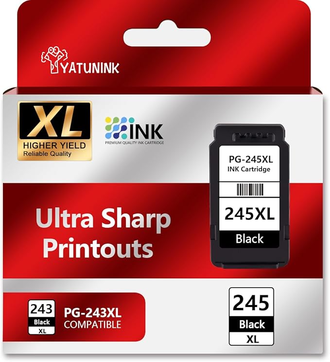 245XL Ink Cartridge Compatible for Canon 245XL Black Ink PG-243 PG-245 XL PG243 by YATUNINK