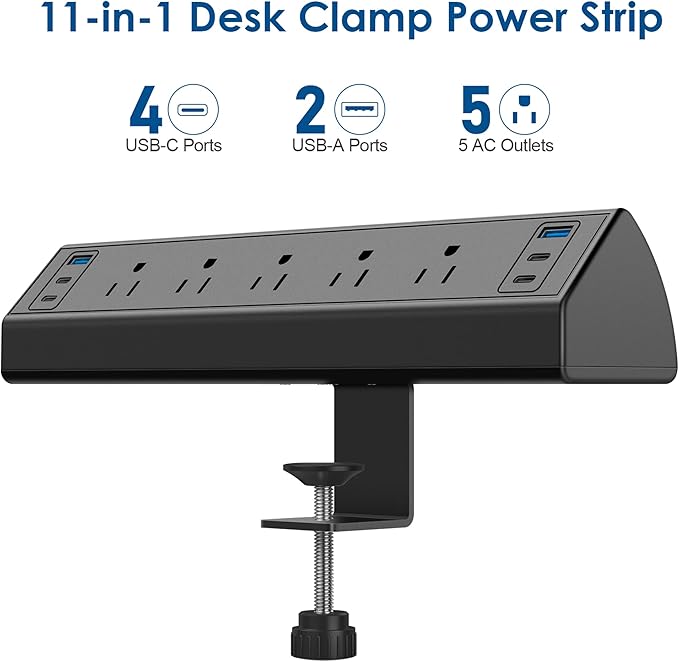 Desk Clamp Power Strip USB C, Under Desk Mount Power Station, 20W Fast Charging - Image 2