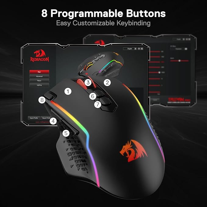 Redragon M810 Pro Wireless Gaming Mouse, 10000 DPI Wired/Wireless Gamer Mouse - Image 8