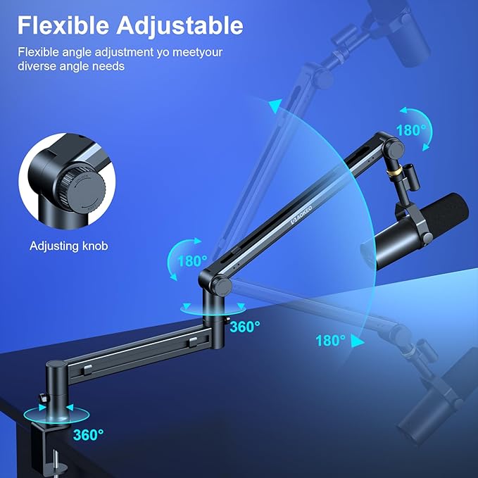Microphone Arm, Aokeo AK-58 Desk Low Profile Adjustable Mic Boom Arm Stand - Image 3