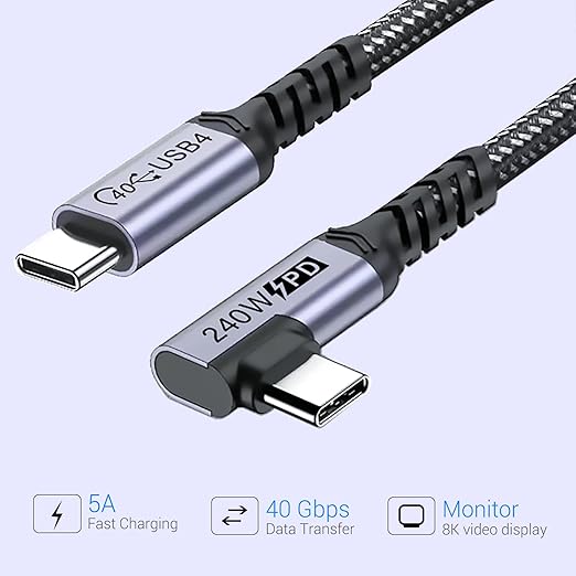 Short USB 4 Cable Right Angle, 240W Fast Charging - Image 2