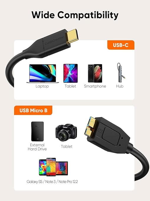 CableCreation 4FT*2 USB C to Micro B Cable, 10Gbps Speed External Hard Drive - Image 4