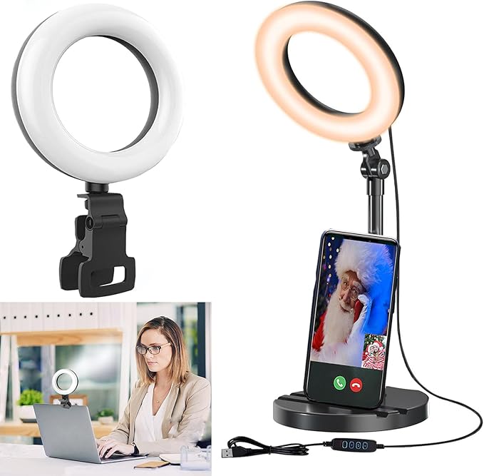 Desk Ring Light with Stand, Amcuke Ring Light with Clip 10W 3000K-6500K by Amcuke