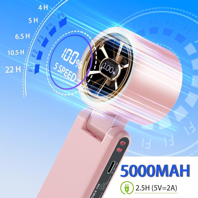 CAZOKASI Rechargeable Strong Wind Handheld Fan - Image 5