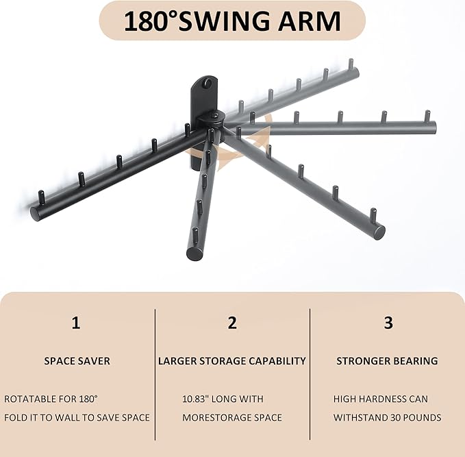 Swing Clothes Hanger, Wall Mounted Garment Bar-Hanger Holder Hooks, Heavy Duty - Image 2