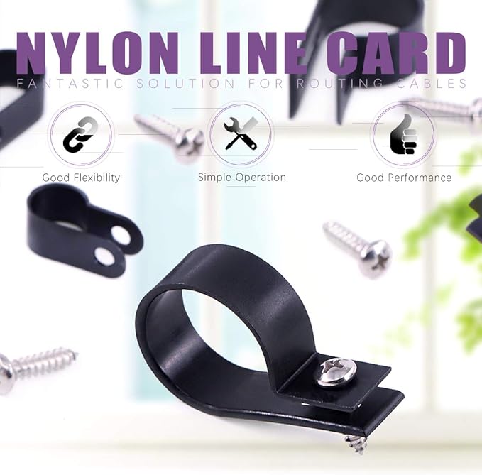 Swpeet 135 Pack 6 Sizes Black Nylon Plastic R-Type Cable Clips Clamp Assortment - Image 5