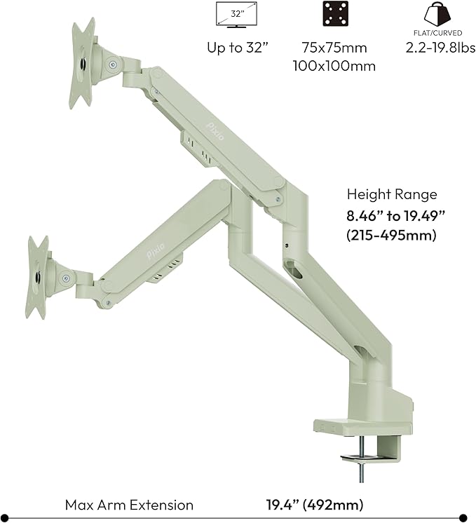 Pixio PS1D Wave Mint Dual Monitor Arm Stand Desk Mount - Image 4