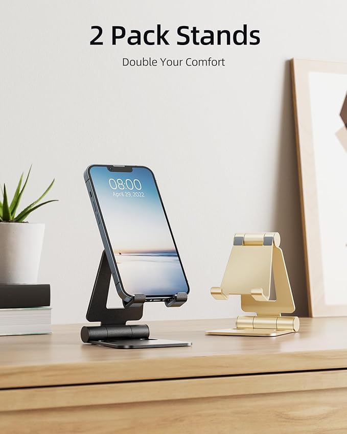 Nulaxy 2 Pack Dual Folding Cell Phone Stand, Fully Adjustable Foldable Desktop - Image 2