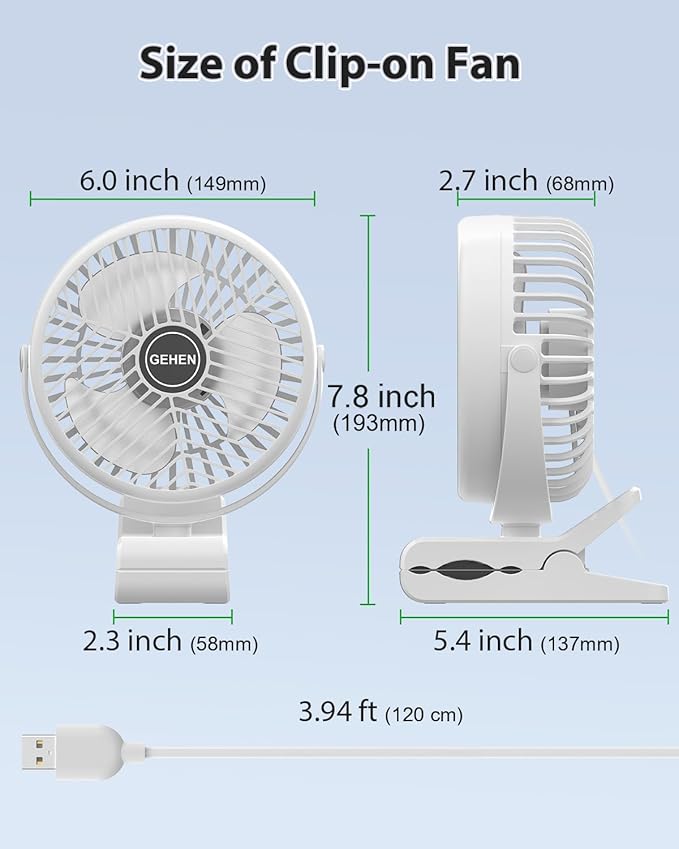 GEHEN Small Clip on Fan, 3-Speed Fan - Image 7